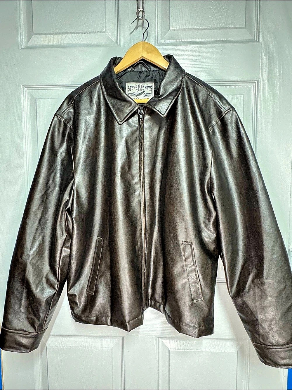 Steve & Barry’s Brown Bomber Jacket Faux Leather Quilted Jacket | Men’s Large x